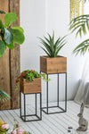 Set of 2 Reclaimed Wood Planters with Iron Stands
