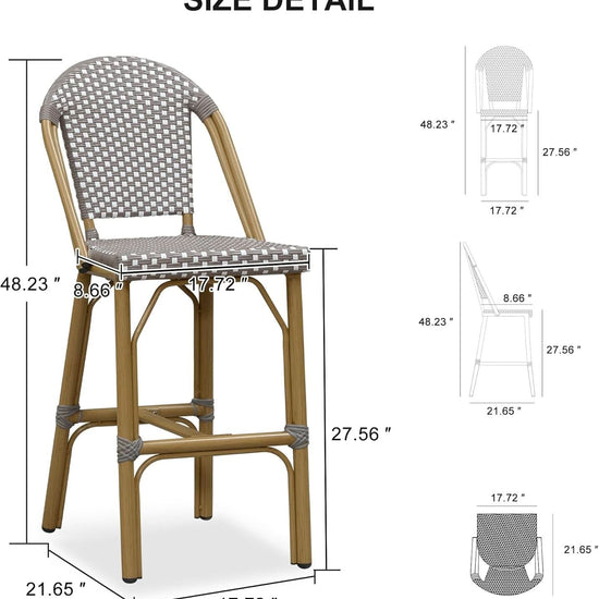 French Style Rattan Bar Stools Set for Outdoor Spaces-2