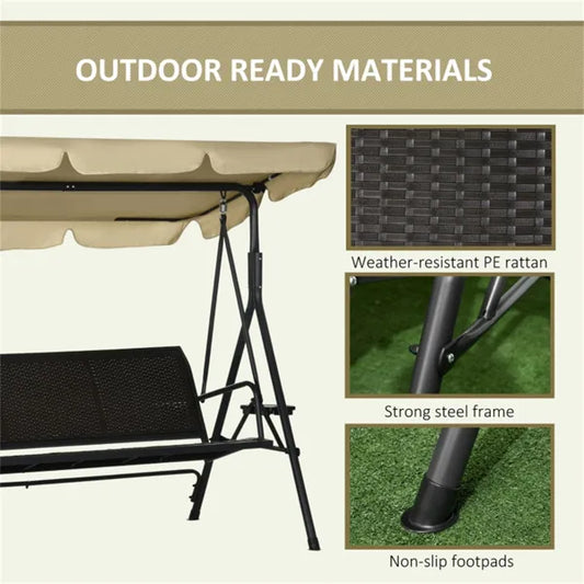 3-Seat Outdoor Patio Swing with Canopy & Cushions