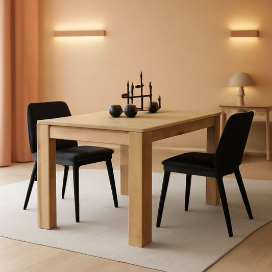 Extendable Oak Laminate Dining Table with Two Leaves