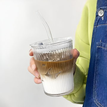 Glass Water Tumbler Sipper Cup with Straw Size 400 ML Color Multicolor