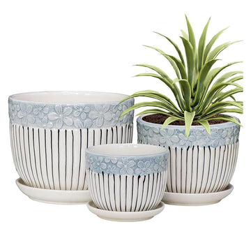 Ceramic Pots with Saucer Set of 3