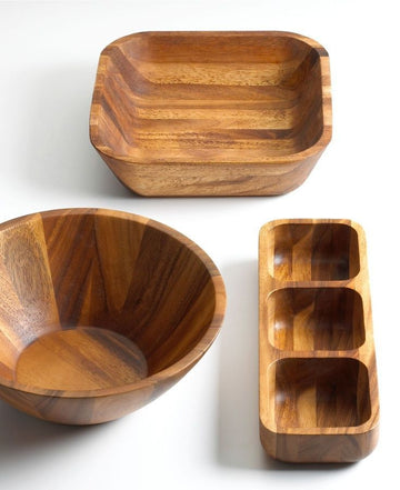 Acacia Wood Bowls and Divided Serving Dish