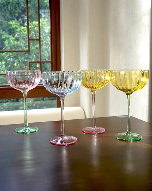 Hand-Blown Pastel Coupe Cocktail Glasses, Set of 4