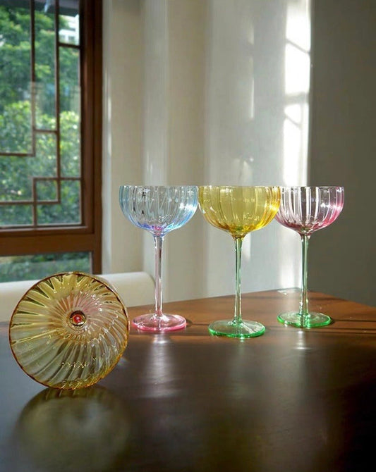 Hand-Blown Pastel Coupe Cocktail Glasses, Set of 4