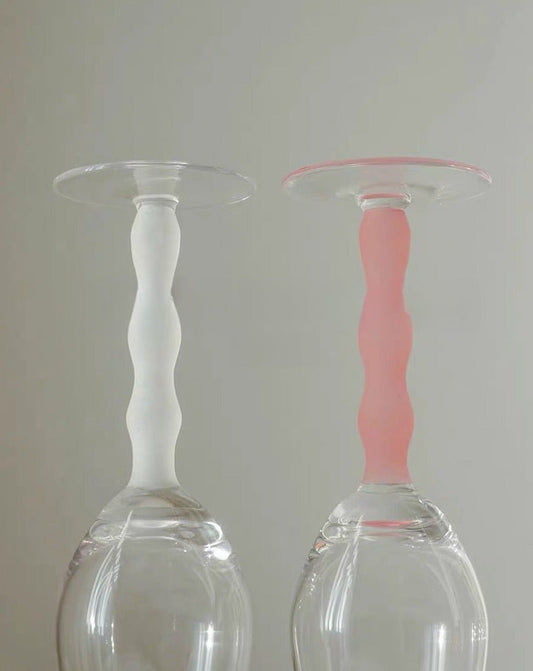 Handblown Wavy-Stem Rose Wine Glasses, Set of 4