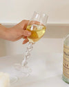 Handblown Wavy-Stem Rose Wine Glasses, Set of 4