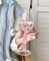 Handblown Wavy-Stem Rose Wine Glasses, Set of 4