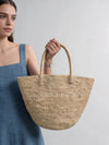 Handwoven Raffia Half-Moon Basket Tote