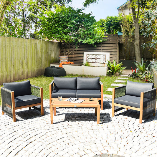 4-Piece Acacia Wood Patio Conversation Set with Armrests