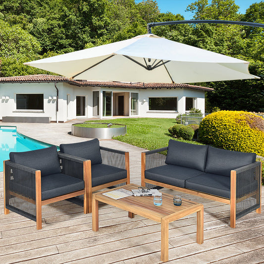 4-Piece Acacia Wood Patio Conversation Set with Armrests