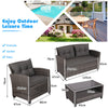4-Piece Patio Wicker Conversation Set with Glass Coffee Table, Grey