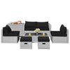 NNECW  8-Piece Outdoor Grey PE Rattan Conversation Set with Washable Cushion Covers-Black-1