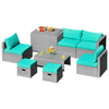 8-Piece Grey PE Rattan Conversation Set, Washable Cushions