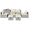 8-Piece PE Rattan Outdoor Conversation Set, White Washable Covers