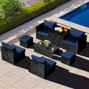 8-Piece Outdoor PE Rattan Conversation Set, Navy Cushions