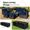8-Piece Outdoor PE Rattan Conversation Set, Navy Cushions