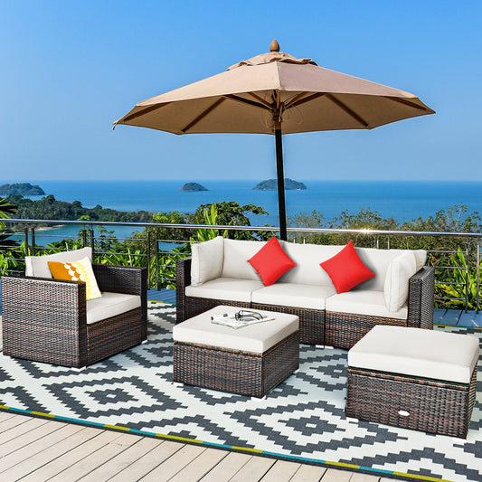 6-Piece Patio Rattan Sectional Set with Seat Cushions