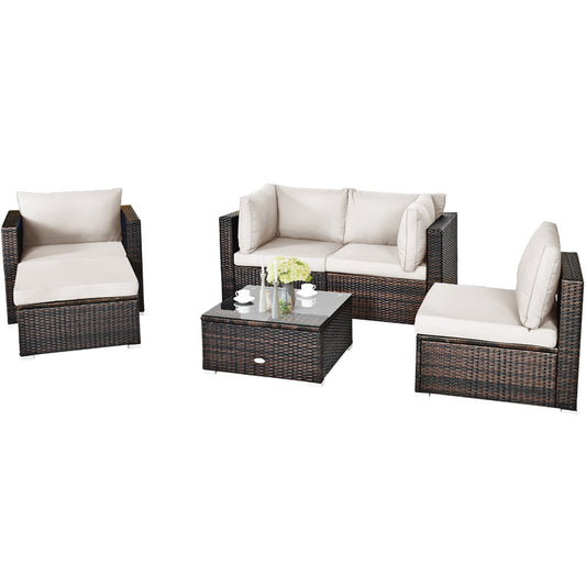 NNECW 6 Pieces Patio Rattan Sectional Furniture Set with Seat Cushion for Backyard-1