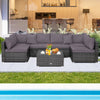 7-Piece Patio Rattan Conversation Set with Cushions, Gray
