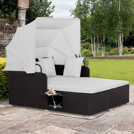 Outdoor Rattan Daybed with Retractable Canopy for Patio & Yard