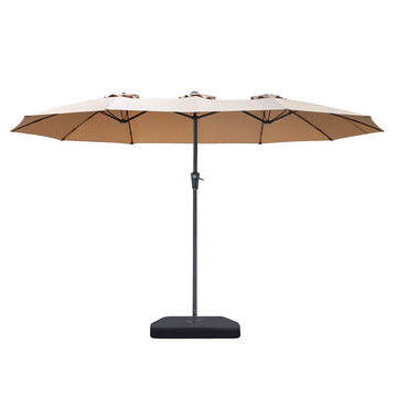 4.5M Double-Sided Patio Umbrella with Base and Stand, Khaki