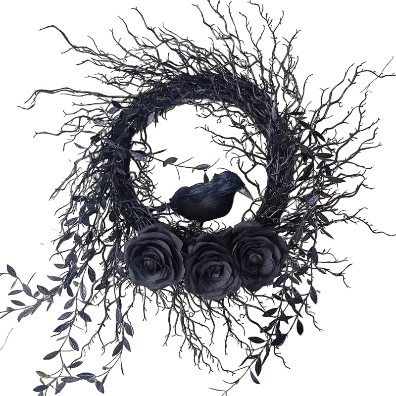 NNETM Halloween Wreath Crow & Dark Blue Roses-0