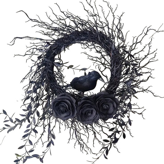 NNETM Halloween Wreath Crow & Dark Blue Roses-0