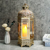 Moroccan Candle Lantern, 16" Gold Hexagonal Candle Holder