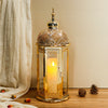Moroccan Candle Lantern 17'' Gold Hexagonal Candle Holder
