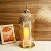Moroccan Candle Lantern 17'' Gold Hexagonal Candle Holder
