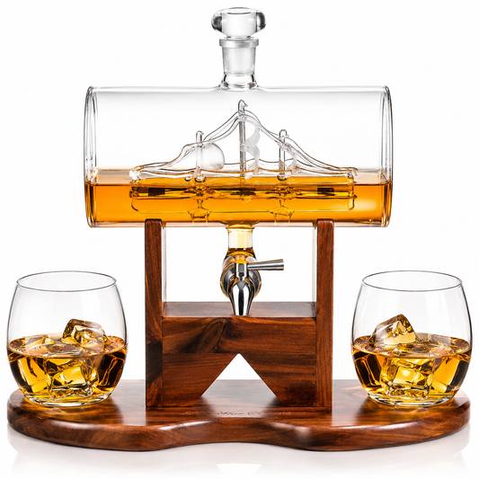 Whiskey Decanter Ship Set Premium Barware Gift Elegant Drinkware Collection-0