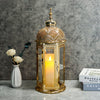 Moroccan Candle Lantern 17'' Gold Hexagonal Candle Holder