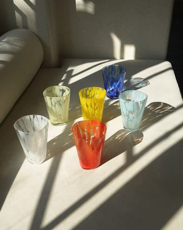 Mouth-Blown Dapple Dot Colored Glass Tumbler, Set of 6