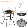 Round Outdoor Fire Pit Table with Mesh Screen Lid & Fire Poker