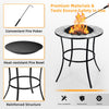 Round Outdoor Fire Pit Table with Mesh Screen Lid & Fire Poker