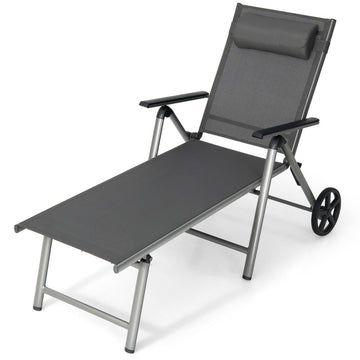 NNECW Outdoor Aluminum Chaise Lounge Chair with Wheels and Adjustable Backrest for Patio