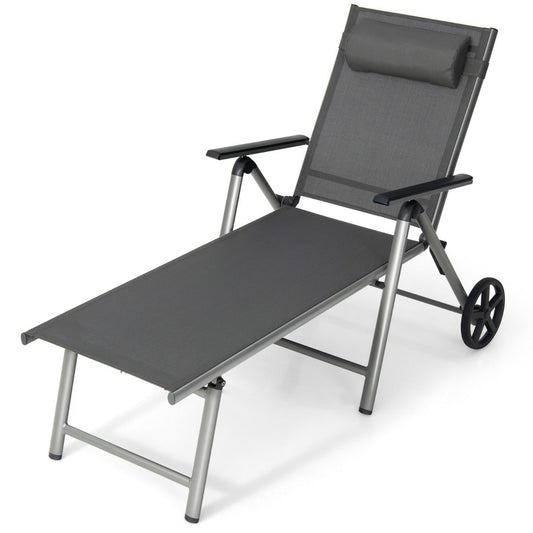 NNECW Outdoor Aluminum Chaise Lounge Chair with Wheels and Adjustable Backrest for Patio