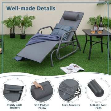 NNECW Outdoor Chaise Lounge Glider Chair with Armrests and Pillow for Poolside