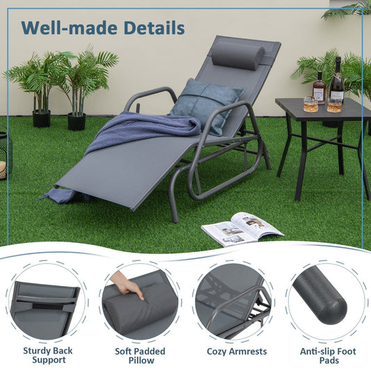 NNECW Outdoor Chaise Lounge Glider Chair with Armrests and Pillow for Poolside