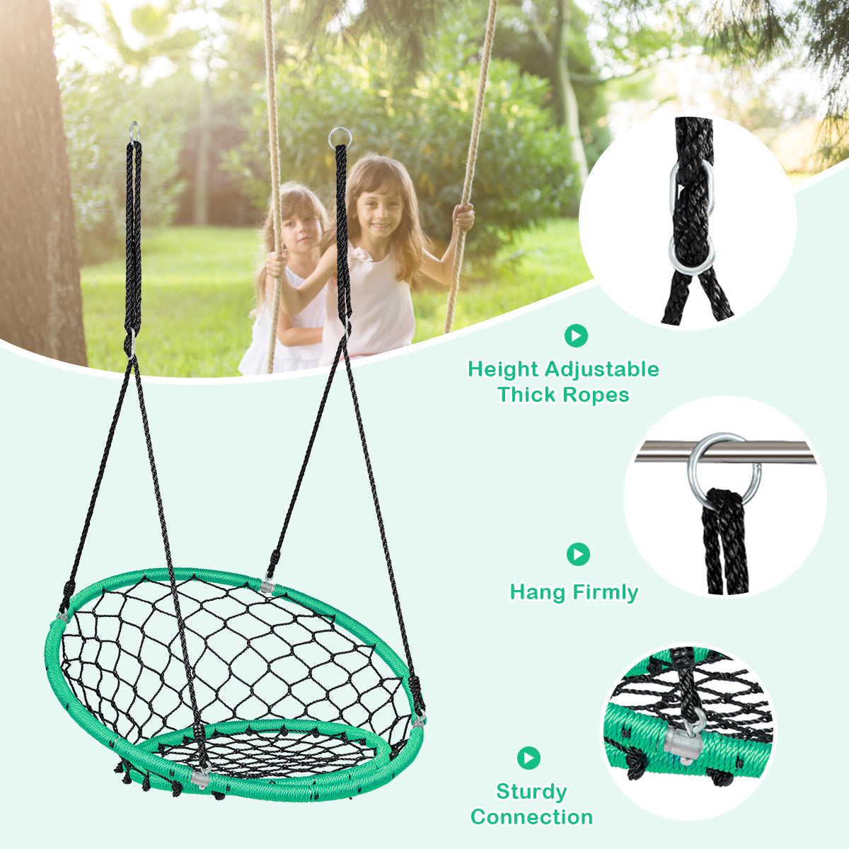 NNECW Net Hanging Swing Chair with Adjustable Hanging Ropes for Outdoor-Green-4