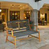 Acacia Wood Rope Bench, Two-Seater Outdoor Patio Loveseat - Gray