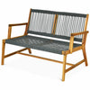 Acacia Wood Rope Bench, Two-Seater Outdoor Patio Loveseat - Gray