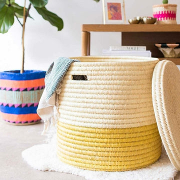 Handcrafted Woven Doum Palm Laundry Basket with Lid