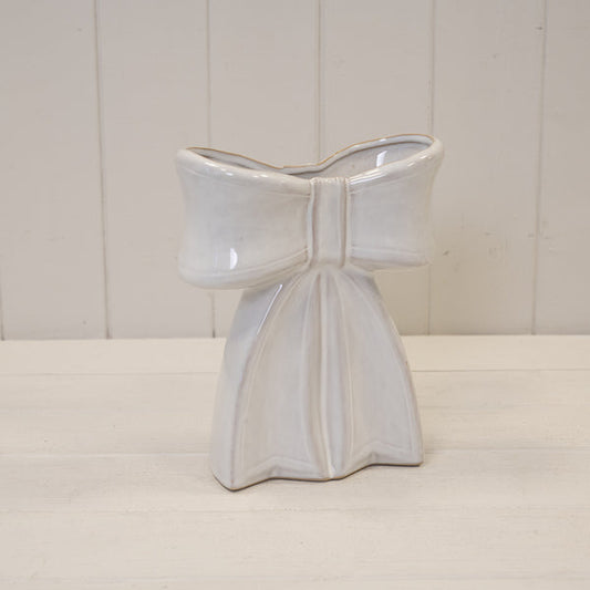 White Ceramic Bow Vase, Large