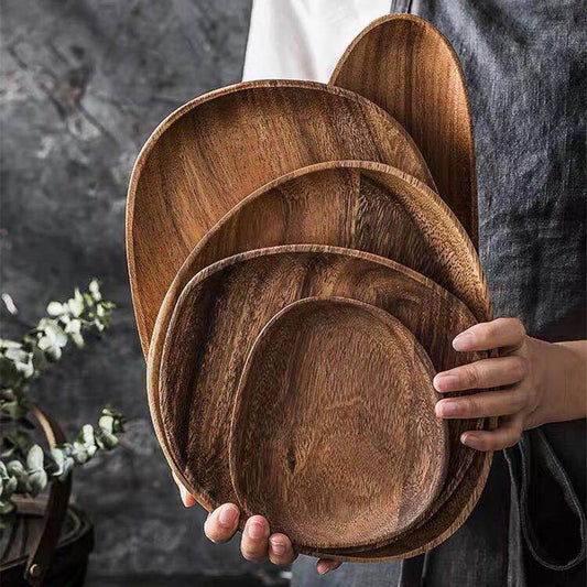 Solid Wood Oval Serving Plates, Set of 5