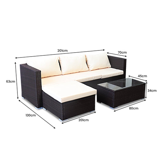 NNEDPE 5pc Modular Outdoor Lounge Set PE Rattan - Brown-1