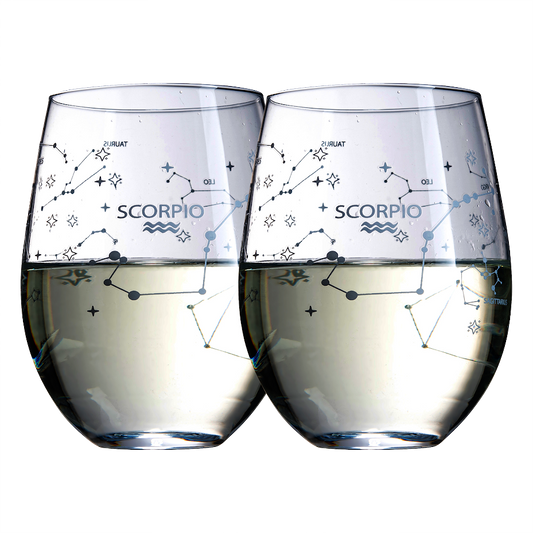 Set of 2 Zodiac Wine Glasses with 2 Wooden Coasters