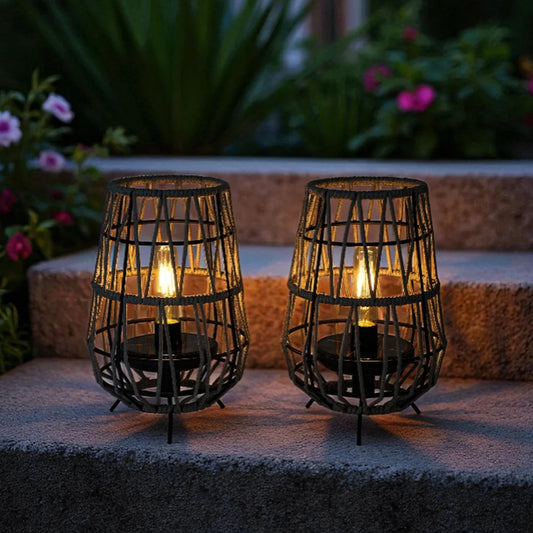 Solar Outdoor Lanterns, Set of 2, Hanging or Tabletop