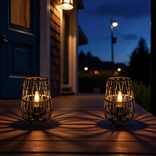 Solar Outdoor Lanterns, Set of 2, Hanging or Tabletop